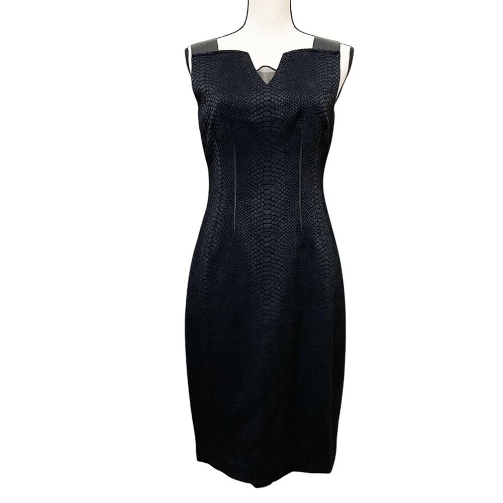 T Tahari Snakeskin Leather Straps Full Back Zip V-neck Holiday LBD Dress Size 4